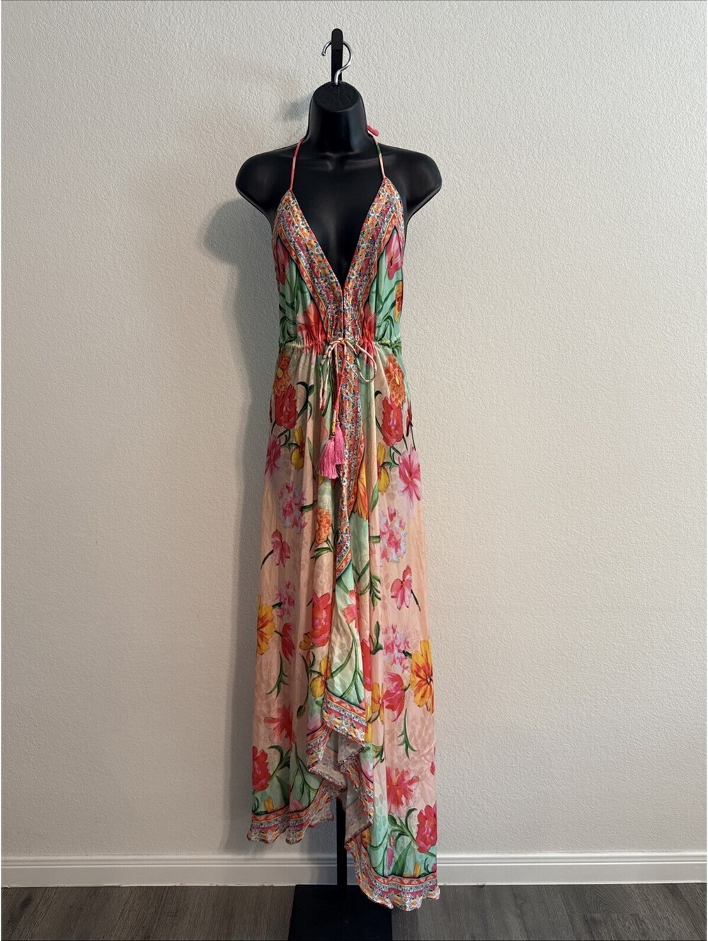 Ranee’s Miami Tropical V-Neck Floral Halter Dress Pink Multi One Size